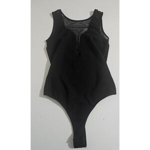Lulus Black Sleeveless Bodysuit Womens M Split V-Neck Stretch Minimalist Chic